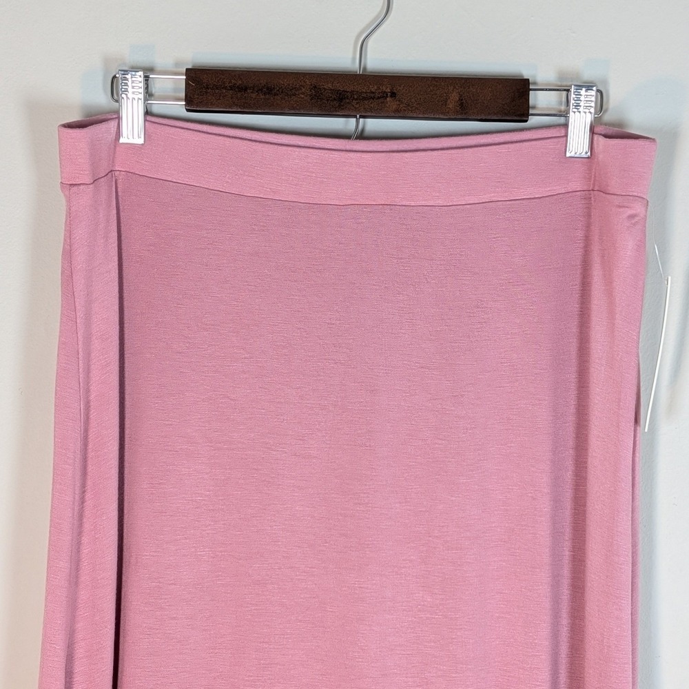 Brandy Blu Mauve Pink Jersey Knit Maxi Skirt Side Slit XL Made in USA Airy Beach